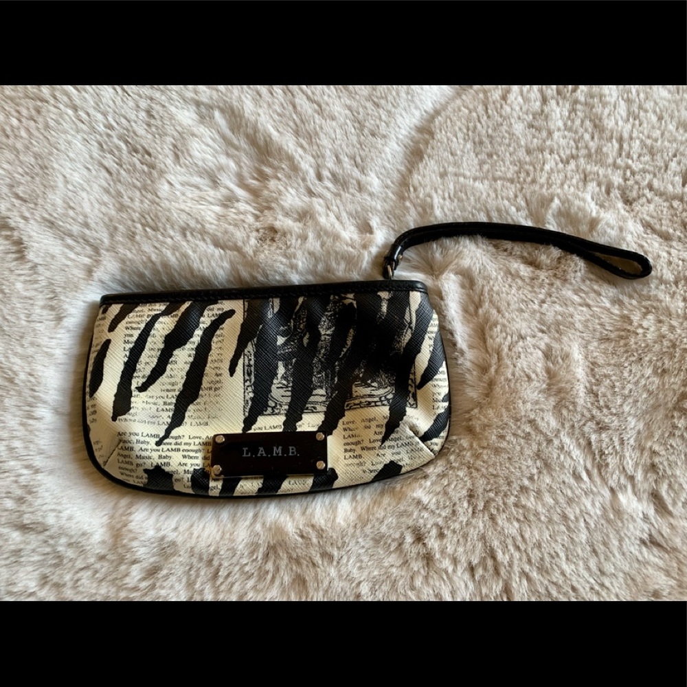 L.A.M.B. Black and Cream Textured Clutch